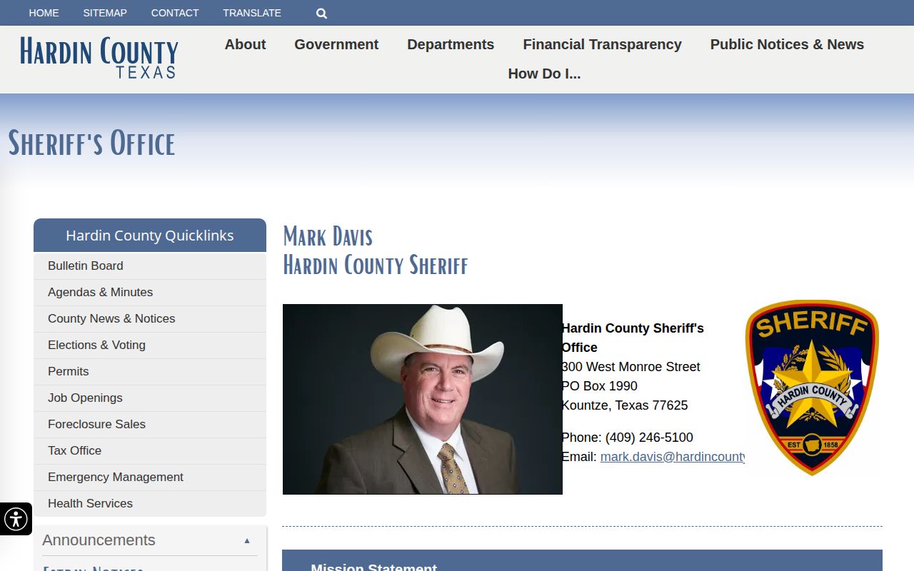 Hardin County Jail Sheriff records and release contacts