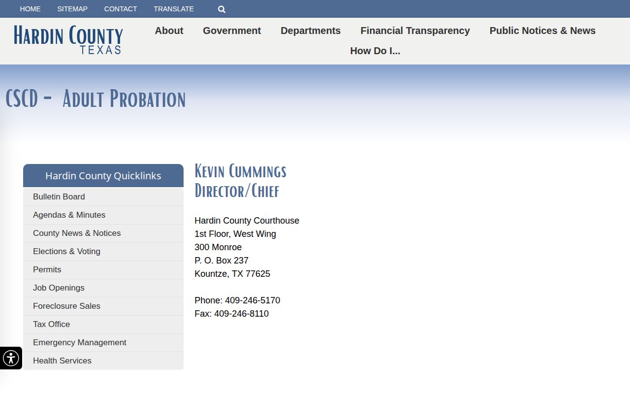 Hardin County Adult Probation official webpage