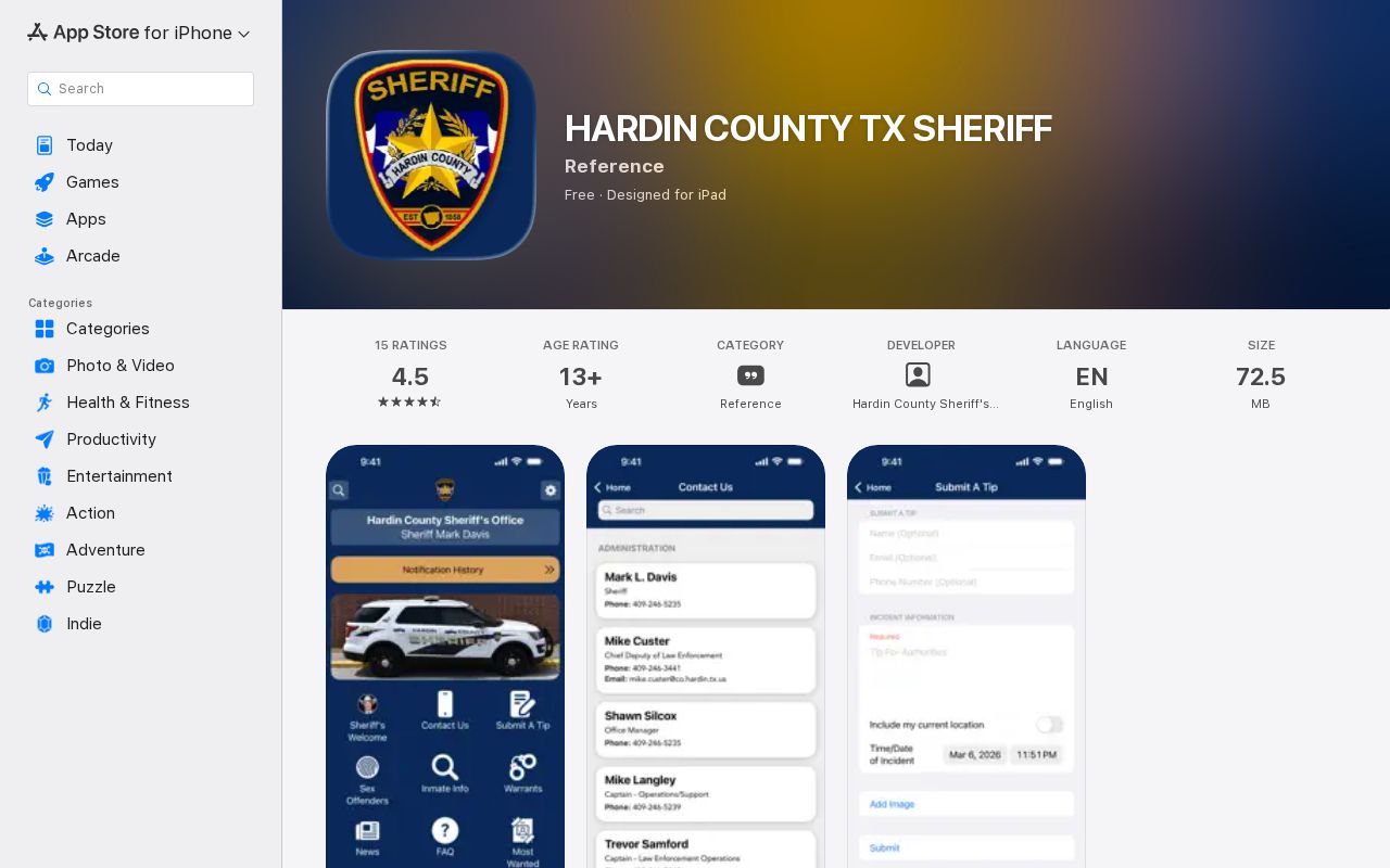 Hardin County 24-hour release official Sheriff app listing